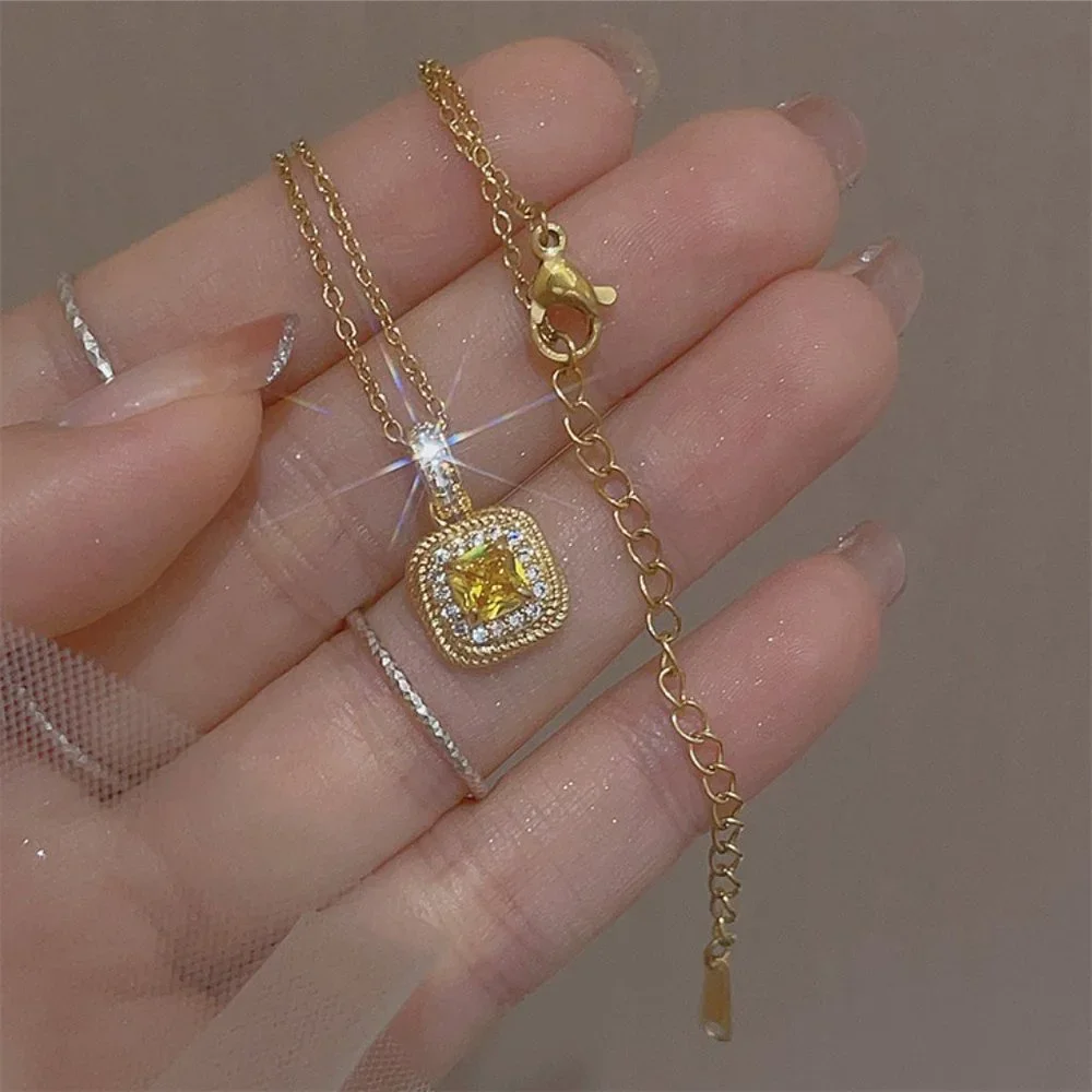 Yellow Sugar Cube Crystal Zircon Necklace - Picture 13 of 16